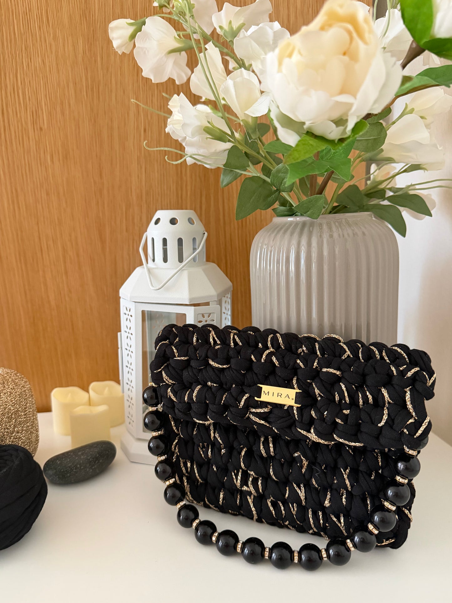 Dalia Bag Black/Gold Beaded Handle